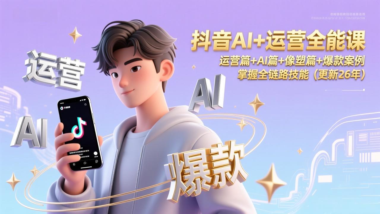 抖音AI+运营全能课，运营篇+AI篇+像塑篇+爆款案例，掌握全链路技能(更新26年-小目标云网创