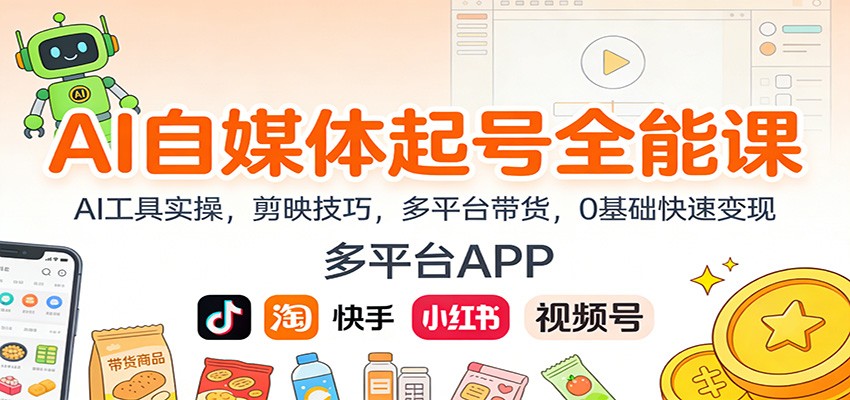 AI自媒体起号全能课：AI工具实操，剪映技巧，多平台带货，0基础快速变现-极速搞钱云网创