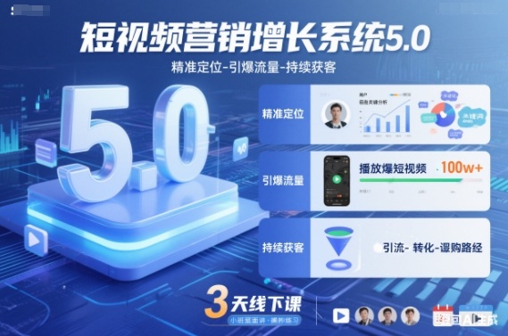 短视频营销增长系统5.0，精准定位-引爆流量-持续获客，3天线下课(音频+图片)-极速搞钱云网创