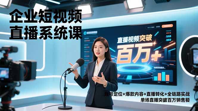 企业短视频直播系统课，账号定位+爆款内容+直播转化+全链路实战，单场直播突破百万销售额-极速搞钱云网创