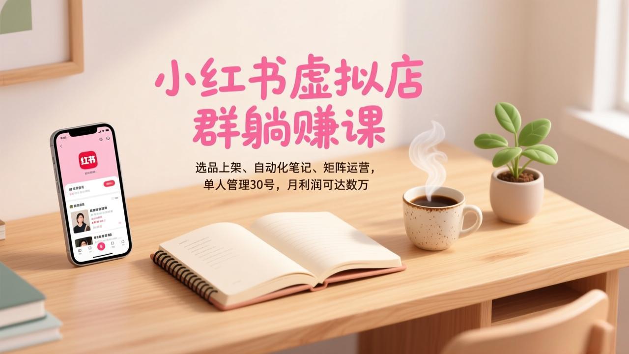 小红书虚拟店群躺赚课，选品上架、自动化笔记、矩阵运营，单人管理30号，月利润可达数万-小目标云网创