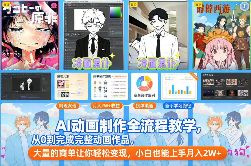 AI动画制作全流程教学，从0到完成完整动画作品，大量的商单让你轻松变现，小白也能上手月入2W+-极速搞钱云网创