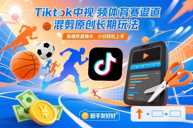 Tiktok中视频体育赛道混剪原创长期玩法，靠播放量賺米，小白轻松上手-小目标云网创