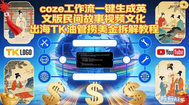 Coze扣子工作流一键生成英文版民间故事视频，文化出海TK油管捞美金拆解教程-极速搞钱云网创