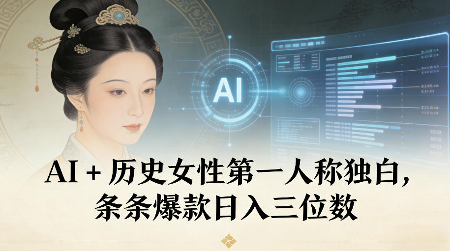 AI+历史女性第一人称独白，条条爆款日入三位数-极速搞钱云网创
