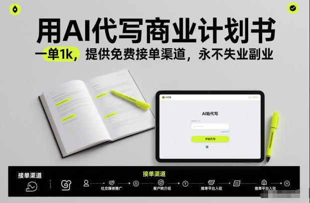 用AI代写商业计划书，一单1k，提供免费接单渠道，永不失业副业-极速搞钱云网创