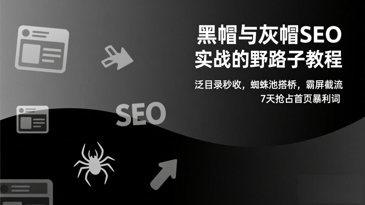 黑帽与灰帽SEO实战的野路子教程：泛目录秒收，蜘蛛池搭桥，霸屏截流，7天抢占首页暴利词-小目标云网创