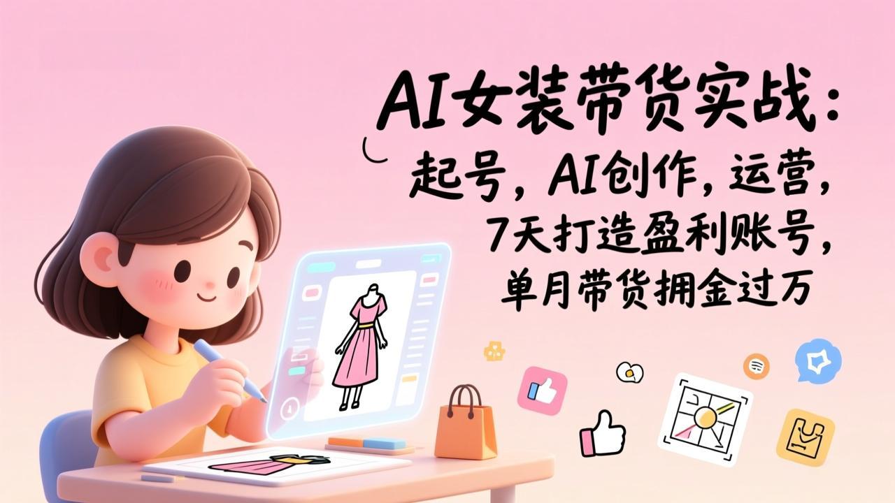AI女装带货实战：起号，AI创作，运营，7天打造盈利账号，单月带货佣金过万-极速搞钱云网创