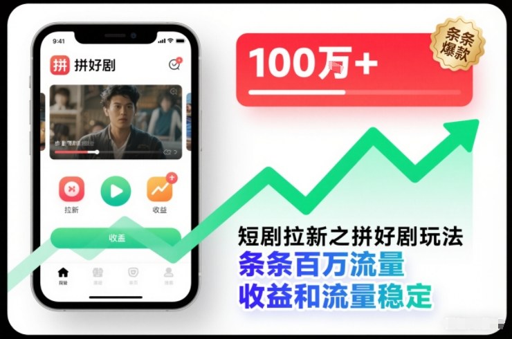 短剧拉新之拼好剧玩法，条条百万流量，收益和流量稳定-极速搞钱云网创
