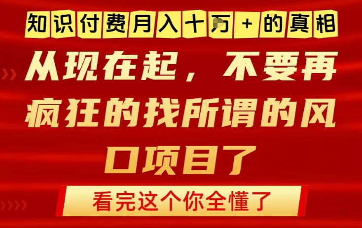知识付费月入10个W的真相，做网创项目这一个就够了，不要再疯狂的找所谓的风口项目【揭秘】-极速搞钱云网创